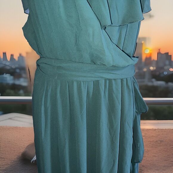show me your mumu samantha ruffle wrap dress Forest green Chiffon 1X - Picture 4 of 10